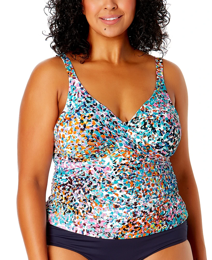 Anne Cole Plus Printed Drape Front Tankini Top