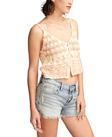 Lucky Brand Women's Cotton Crochet Tie-Front Tank