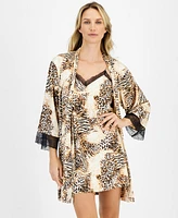 I.n.c. International Concepts Women's Lace-Trim Animal-Print Stretch Satin Robe, Created for Macy's