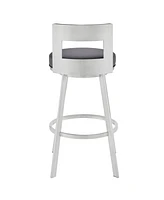 Armen Living Flynn 30" Swivel Bar Stool Silver Metal with Faux Leather