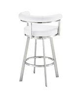 Armen Living Magnolia 26" Swivel Counter Stool in Brushed Stainless Steel with Faux Leather