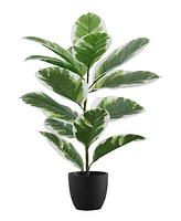 Monarch Specialties 27" Indoor Artificial Rubber Plant with Decorative Black Pot