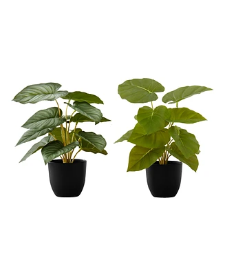 Monarch Specialties 13" Indoor Artificial Epipremnum Plants with Decorative Black Pots, Set Of 2