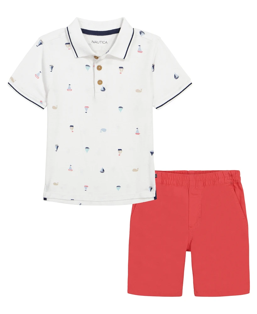 Nautica Baby Boys Printed Pique Polo Shirt and Prewashed Twill Shorts, 2 Piece