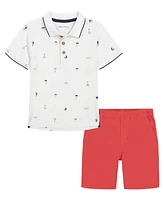 Nautica Baby Boys Printed Pique Polo Shirt and Prewashed Twill Shorts, 2 Piece