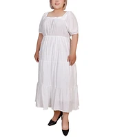 Ny Collection Plus Size Short Sleeve Tiered Midi Dress
