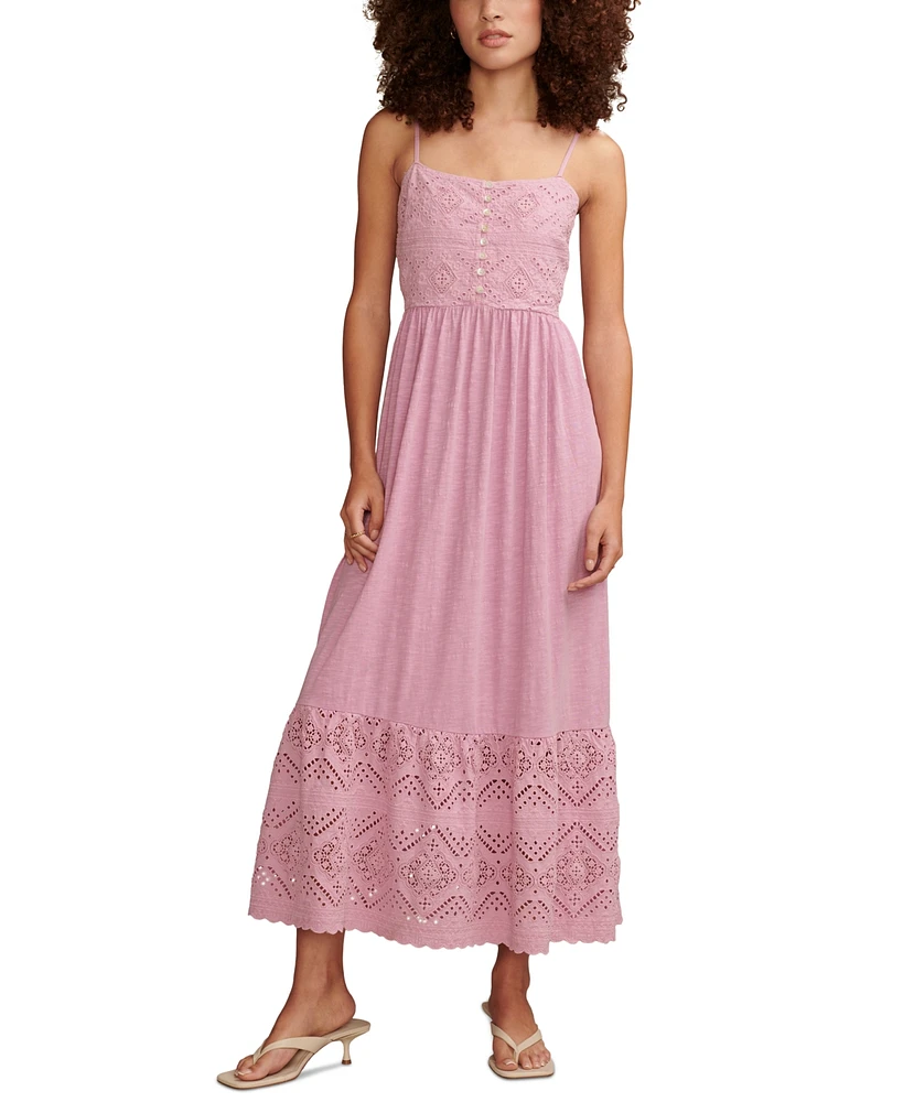 Lucky Brand Women's Cotton Cutwork Sleeveless Maxi Dress