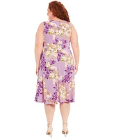 London Times Plus Size Floral-Print Jersey Dress