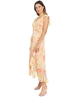 London Times Petite Short-Sleeve Chiffon Maxi Dress