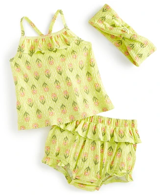 First Impressions Baby Girls 3-Pc. Bright Stamps Floral Top, Bloomers & Headband Set, Created for Macy's