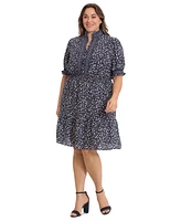 London Times Plus Size Printed Short-Sleeve Shift Dress