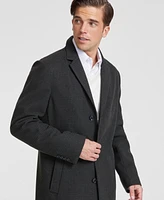 Tommy Hilfiger Men's Modern-Fit Plaid Olive Charcoal Overcoat