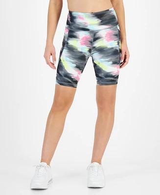 Id Ideology Women's Shibori Wave Printed Compression High Rise Bike Shorts, Created for Macy's