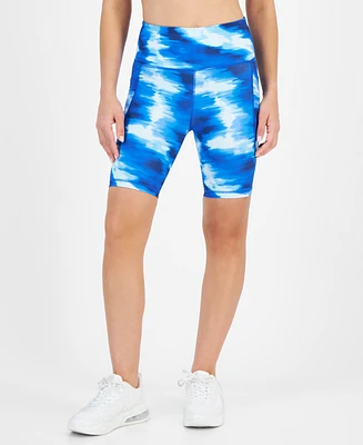 Id Ideology Women's Shibori Wave Printed Compression High Rise Bike Shorts, Created for Macy's