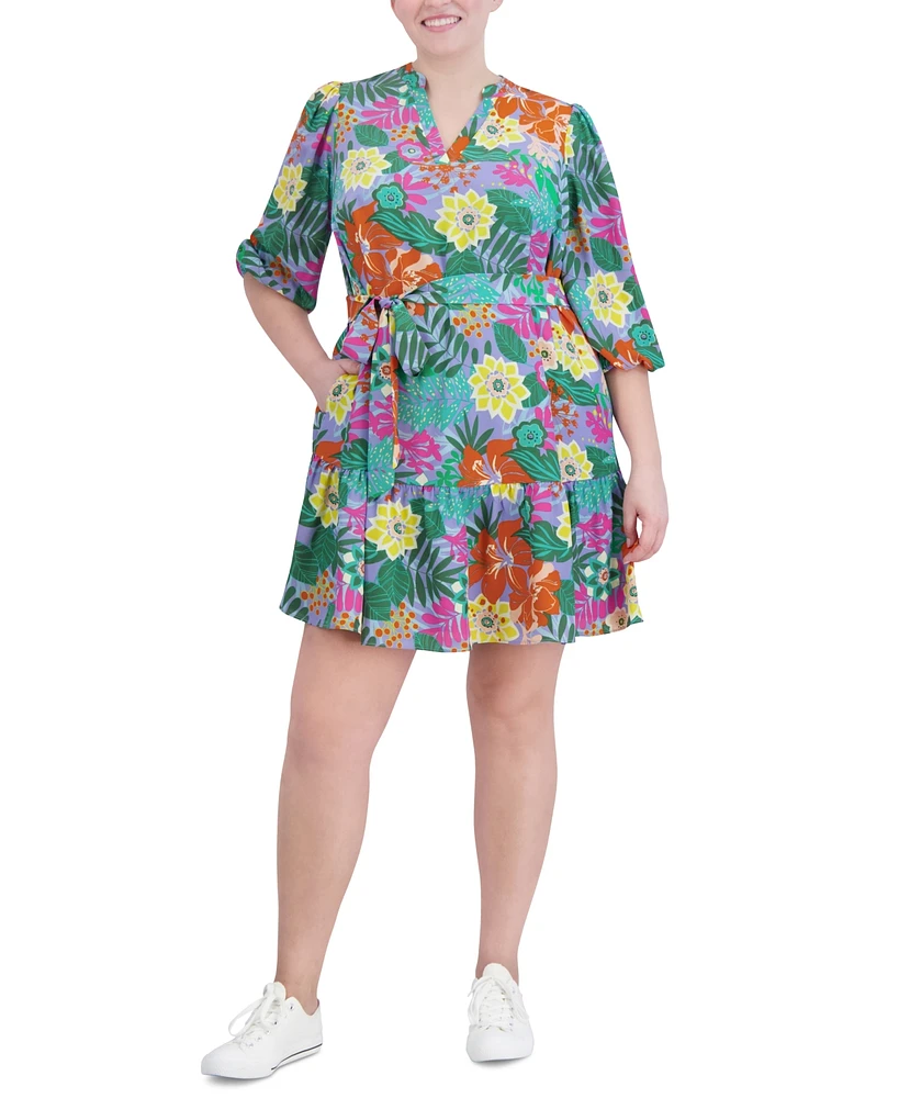 Jessica Howard Plus Printed Balloon-Sleeve Dress