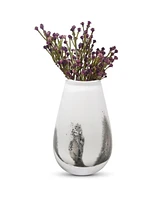 Vivience 6.5"H White with Black Strokes Glass Bud Vase
