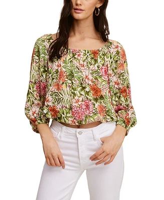 John Paul Richard Printed Peasant Top 3/4 Sleeve Multi Tropical Print