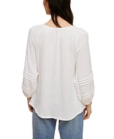 John Paul Richard Slub Gauze Knit Top with Pleating Detail on 3/4 Sleeve