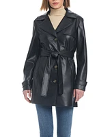 Sanctuary Women's Faux Leather Single-Breasted Fitted Trench Coat