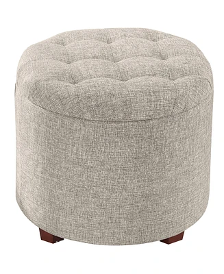 Ornavo Home Donovan Round Tufted Linen Storage Ottoman