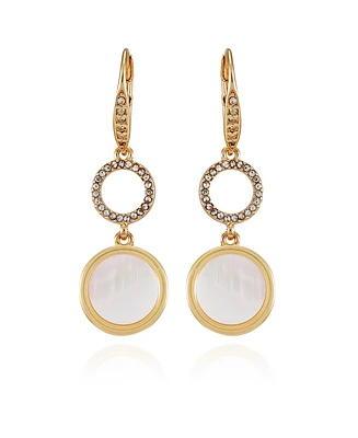 T Tahari Gold-Tone Circle Coin Leverback Drop Earrings