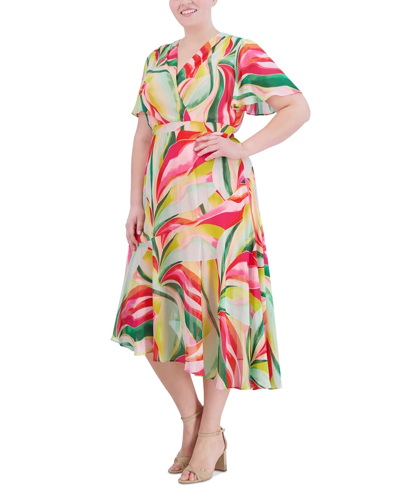 Jessica Howard Plus Printed Asymmetrical-Hem Midi Dress