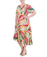 Jessica Howard Plus Printed Asymmetrical-Hem Midi Dress
