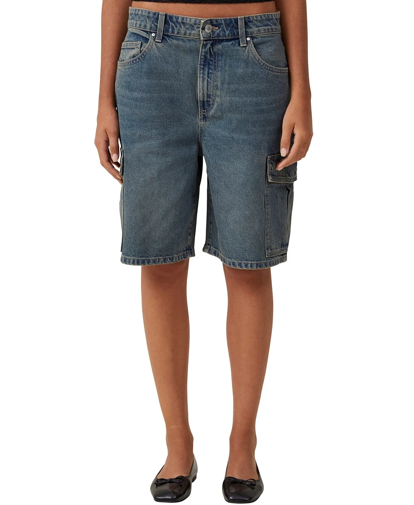 Cotton On Women's Super Baggy Cargo Denim Jort Shorts