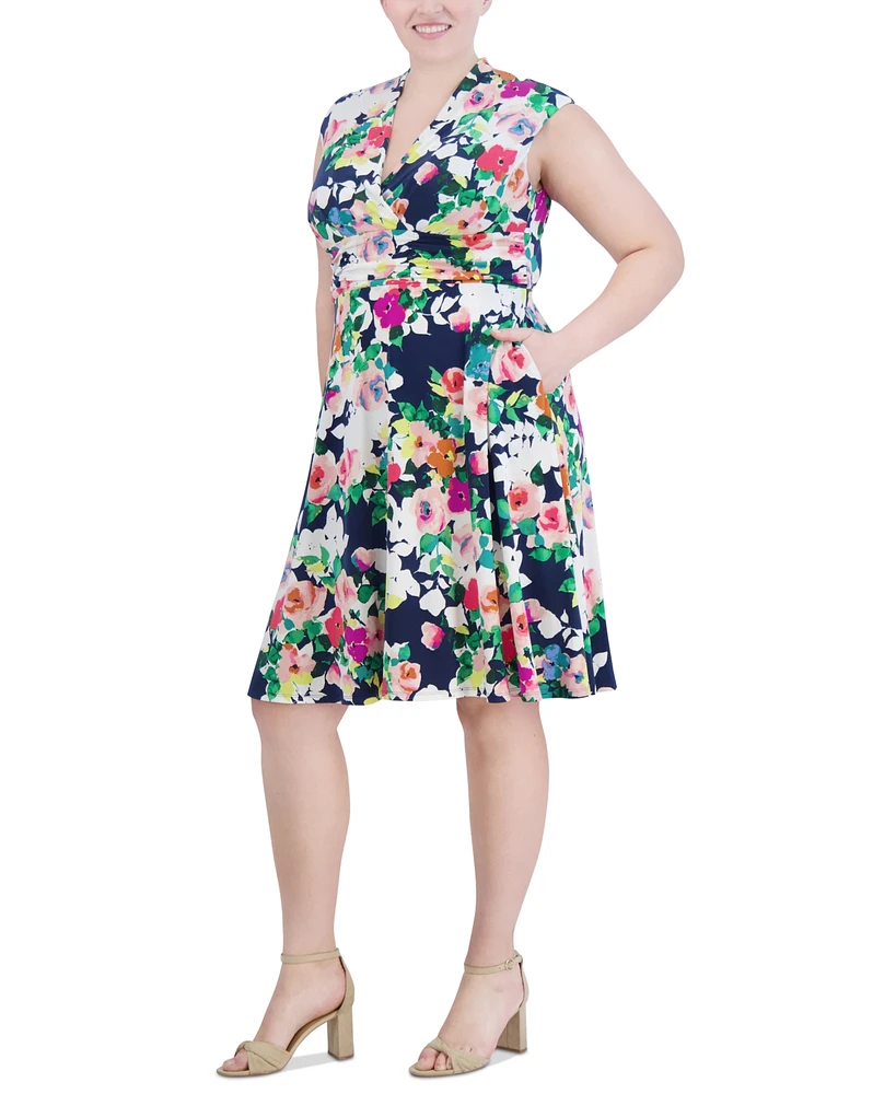 Jessica Howard Plus Floral Surplice-Neck Dress