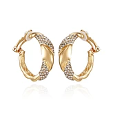 T Tahari Gold-Tone Woven Glass Stone Clip On Hoop Earrings