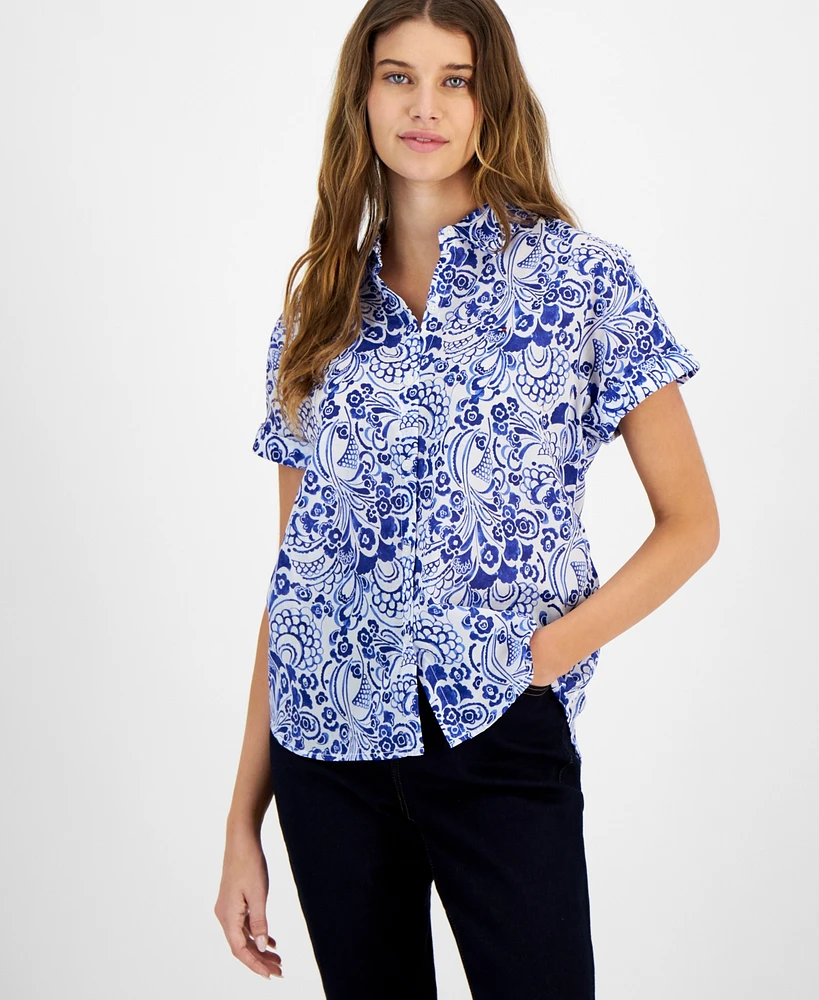 Tommy Hilfiger Women's Cotton Floral-Print Camp Shirt