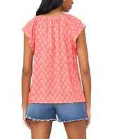 1.state Women's Printed Split-Neck Flutter Sleeve Top