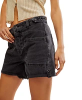 Free People Women's Palmer High Rise Roll Cuff Cotton Denim Shorts