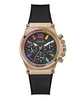 Guess Women's Multi-Function Black Genuine Leather and Silicone Watch, 38mm