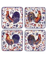 Certified International Morning Rooster Set of 4 Canape Plates