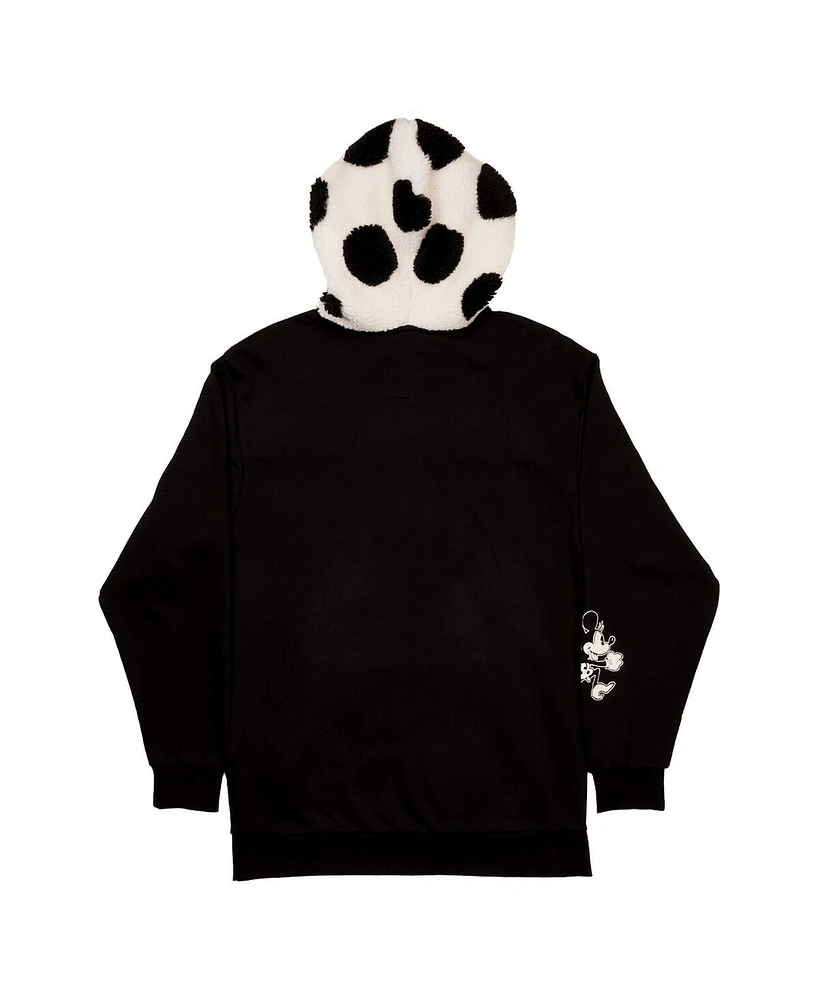 Men's and Women's Loungefly Black Distressed Mickey Friends Minnie Mouse Rocks The Dots Sherpa Pullover Hoodie