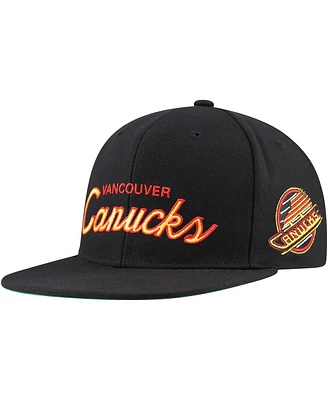 Men's Mitchell & Ness Black Vancouver Canucks Core Team Script 2.0 Snapback Hat