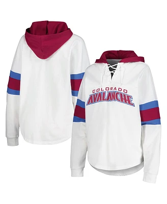 Women's G-iii 4Her by Carl Banks White, Burgundy Colorado Avalanche Goal Zone Long Sleeve Lace-Up Hoodie T-shirt