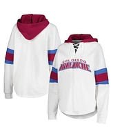 Women's G-iii 4Her by Carl Banks White, Burgundy Colorado Avalanche Goal Zone Long Sleeve Lace-Up Hoodie T-shirt