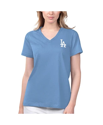 Women's Margaritaville Light Blue Los Angeles Dodgers Game Time V-Neck T-shirt