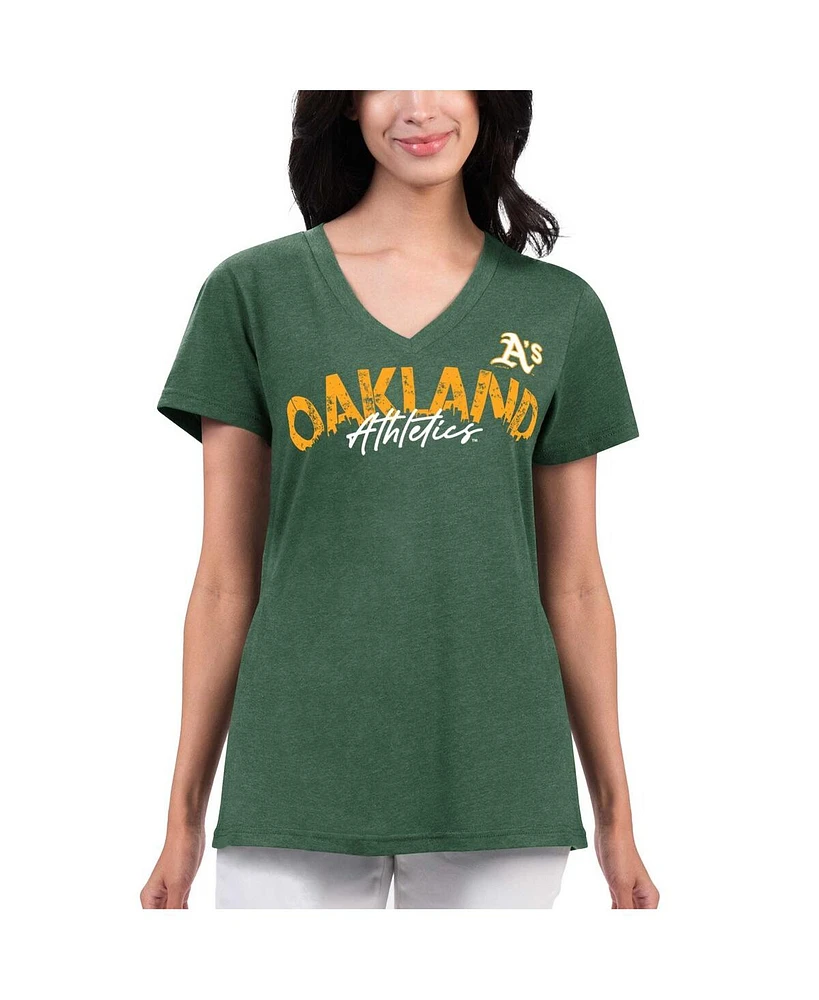 Women's G-iii 4Her by Carl Banks Green Distressed Oakland Athletics Key Move V-Neck T-shirt
