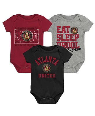 Baby Boys and Girls Red, Black, Gray Atlanta United Fc 3-Pack Bodysuit Set