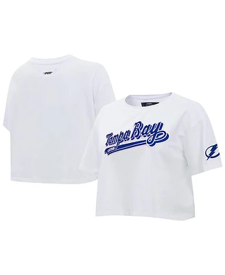 Women's Pro Standard White Tampa Bay Lightning Boxy Script Tail Cropped T-shirt