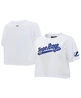 Women's Pro Standard White Tampa Bay Lightning Boxy Script Tail Cropped T-shirt