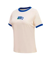 Women's Pro Standard Cream Distressed Seattle Seahawks Retro Classic Ringer T-shirt