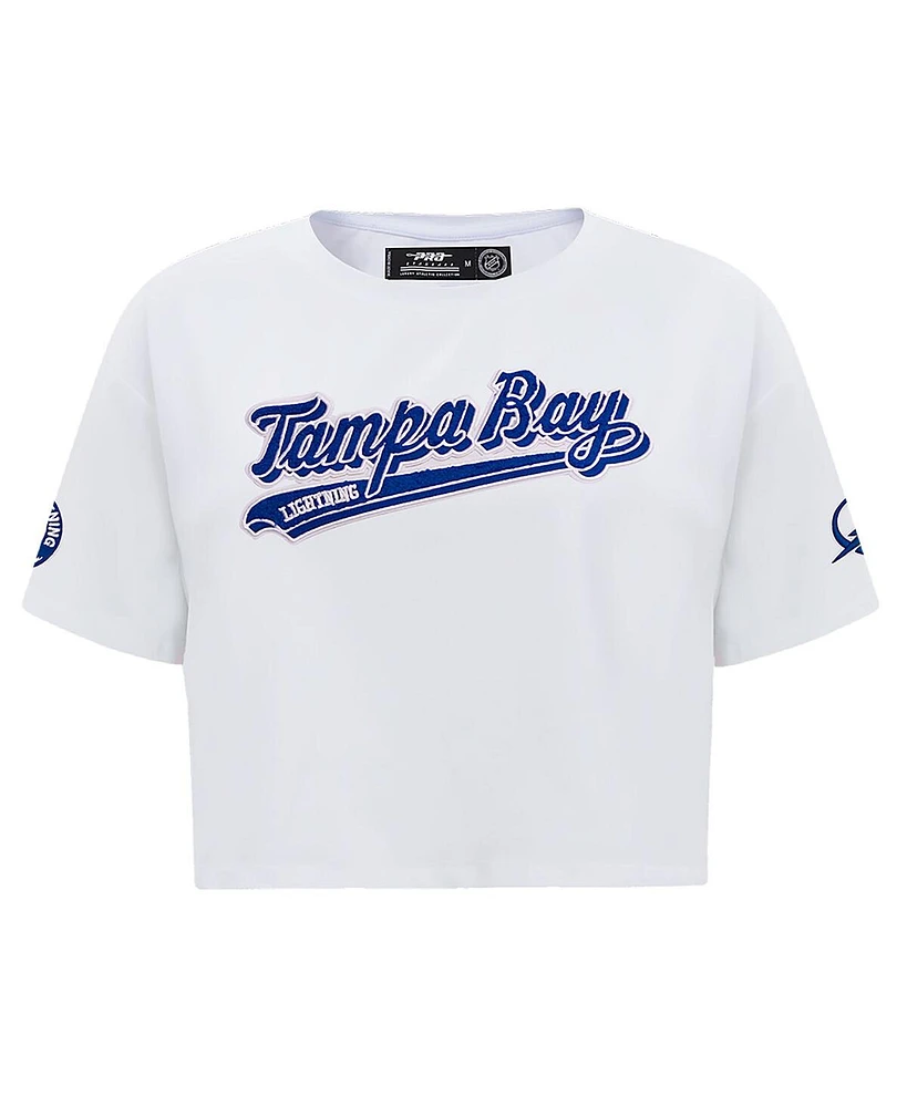 Women's Pro Standard White Tampa Bay Lightning Boxy Script Tail Cropped T-shirt