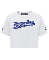 Women's Pro Standard White Tampa Bay Lightning Boxy Script Tail Cropped T-shirt