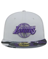 Men's New Era Gray Los Angeles Lakers Active Color Camo Visor 59FIFTY Fitted Hat