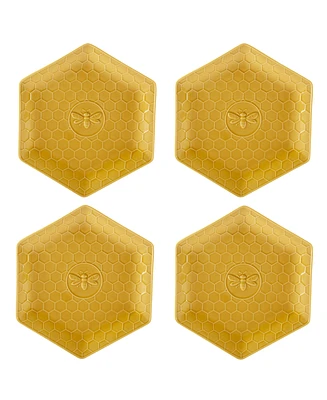Certified International French Bees Set of 4 Embossed Honeycomb Dinner Plates
