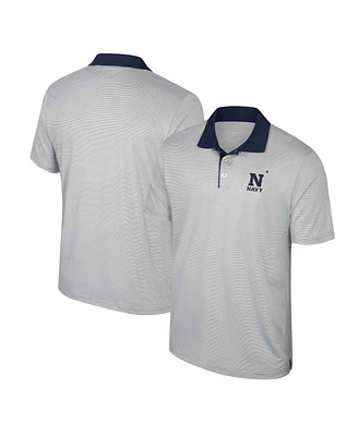 Men's Colosseum Gray Navy Midshipmen Tuck Striped Polo Shirt